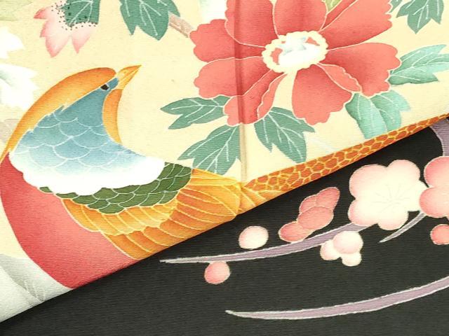 平和屋着物●本加賀友禅作家　芦原敏成　黒留袖　尾長鳥花文　正絹　逸品　DABI5120op