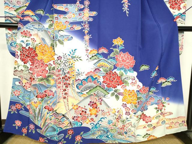 平和屋着物●豪華振袖　型染　流水花松文　牡丹　暈し染め　正絹　逸品　DABI5121op