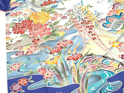 平和屋着物●豪華振袖　型染　流水花松文　牡丹　暈し染め　正絹　逸品　DABI5121op