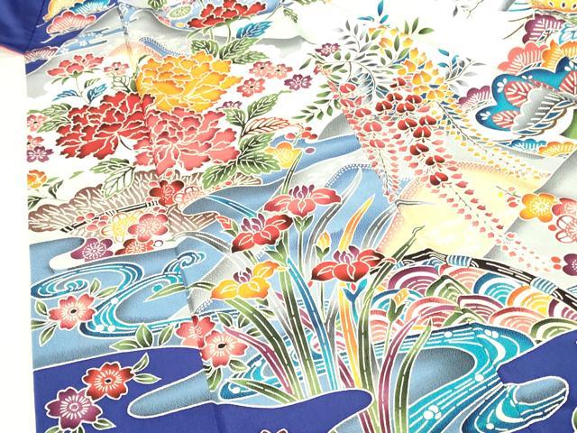 平和屋着物●豪華振袖　型染　流水花松文　牡丹　暈し染め　正絹　逸品　DABI5121op