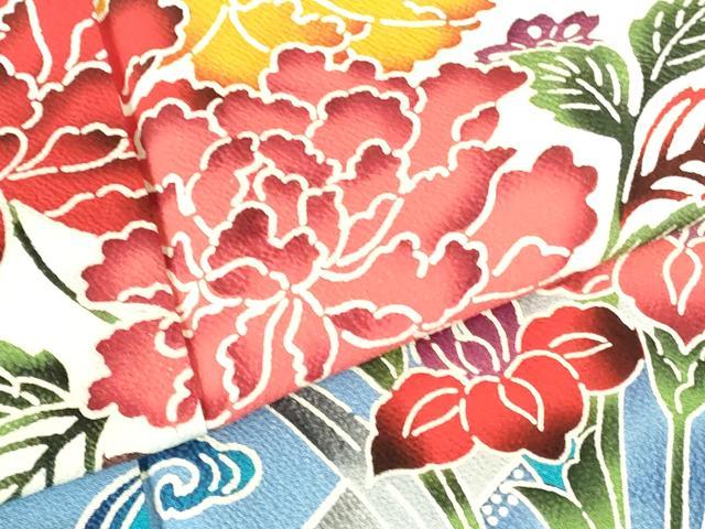 平和屋着物●豪華振袖　型染　流水花松文　牡丹　暈し染め　正絹　逸品　DABI5121op