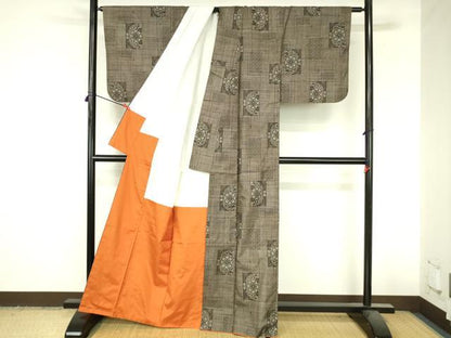 平和屋着物●本場大島紬　割り込み絣　草花　正絹　逸品　DABI5135op