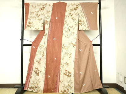 平和屋着物●訪問着　刺繍　絞り　枝垂れ藤　草花　麻の葉文様　金彩　正絹　逸品　DABI5136op