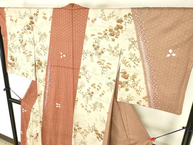 平和屋着物●訪問着　刺繍　絞り　枝垂れ藤　草花　麻の葉文様　金彩　正絹　逸品　DABI5136op