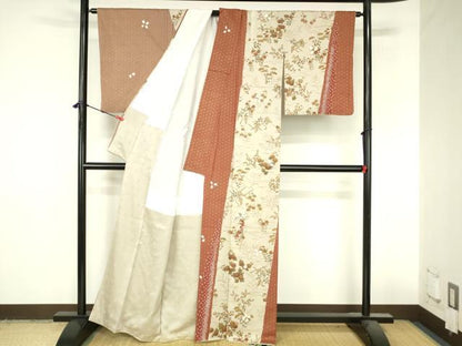 平和屋着物●訪問着　刺繍　絞り　枝垂れ藤　草花　麻の葉文様　金彩　正絹　逸品　DABI5136op