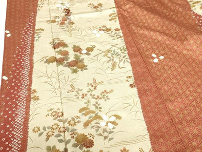 平和屋着物●訪問着　刺繍　絞り　枝垂れ藤　草花　麻の葉文様　金彩　正絹　逸品　DABI5136op