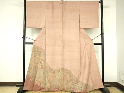 平和屋着物●中国三大刺繍　スワトウ刺繍　汕頭刺繍　相良刺繍　総刺繍　訪問着　紬地　花鳥文　正絹　逸品　DABI5138op