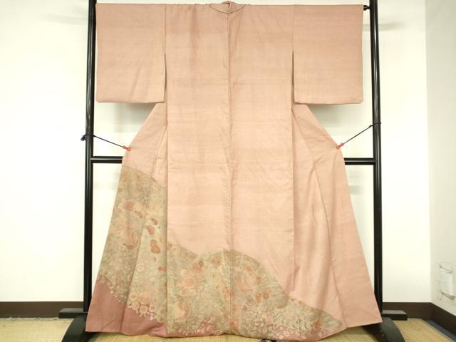 平和屋着物●中国三大刺繍　スワトウ刺繍　汕頭刺繍　相良刺繍　総刺繍　訪問着　紬地　花鳥文　正絹　逸品　DABI5138op