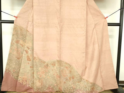 平和屋着物●中国三大刺繍　スワトウ刺繍　汕頭刺繍　相良刺繍　総刺繍　訪問着　紬地　花鳥文　正絹　逸品　DABI5138op