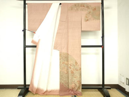 平和屋着物●中国三大刺繍　スワトウ刺繍　汕頭刺繍　相良刺繍　総刺繍　訪問着　紬地　花鳥文　正絹　逸品　DABI5138op
