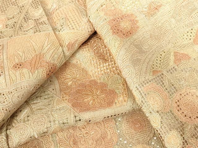 平和屋着物●中国三大刺繍　スワトウ刺繍　汕頭刺繍　相良刺繍　総刺繍　訪問着　紬地　花鳥文　正絹　逸品　DABI5138op