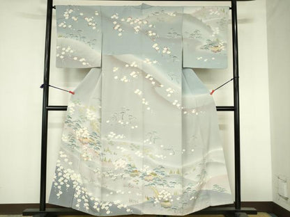平和屋着物●訪問着　友禅　風景花文　暈し染め　正絹　逸品　DABI5139op