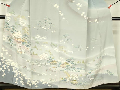 平和屋着物●訪問着　友禅　風景花文　暈し染め　正絹　逸品　DABI5139op