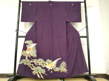平和屋着物▼豪華色留袖　総刺繍　尾長鳥松葉文　金銀糸　正絹　逸品　DABI5141op