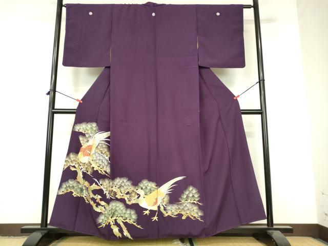 平和屋着物▼豪華色留袖　総刺繍　尾長鳥松葉文　金銀糸　正絹　逸品　DABI5141op
