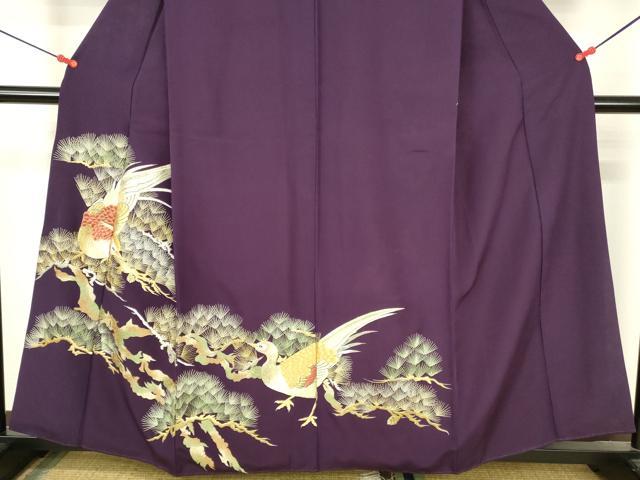 平和屋着物▼豪華色留袖　総刺繍　尾長鳥松葉文　金銀糸　正絹　逸品　DABI5141op