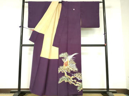 平和屋着物▼豪華色留袖　総刺繍　尾長鳥松葉文　金銀糸　正絹　逸品　DABI5141op