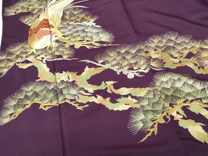 平和屋着物▼豪華色留袖　総刺繍　尾長鳥松葉文　金銀糸　正絹　逸品　DABI5141op