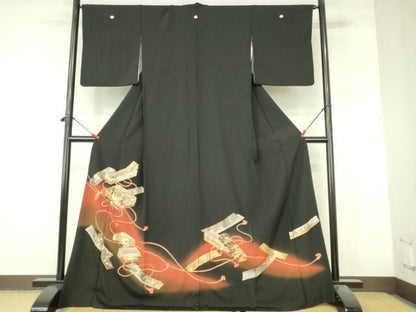 平和屋着物▼豪華黒留袖　螺鈿　花鳥文箱文　暈し染め　金彩　ロング丈　正絹　逸品　DABI5146op
