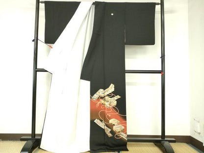 平和屋着物▼豪華黒留袖　螺鈿　花鳥文箱文　暈し染め　金彩　ロング丈　正絹　逸品　DABI5146op