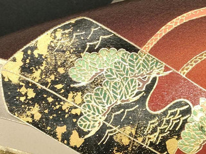 平和屋着物▼豪華黒留袖　螺鈿　花鳥文箱文　暈し染め　金彩　ロング丈　正絹　逸品　DABI5146op
