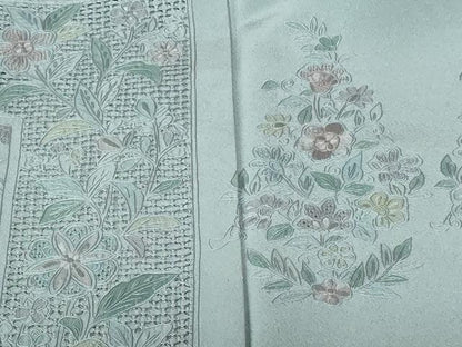 平和屋着物●中国三大刺繍　スワトウ刺繍　汕頭刺繍　総刺繍　訪問着　草花文　暈し染め　金彩　正絹　逸品　DABI5149op