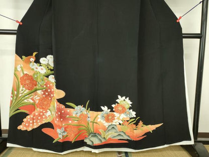 平和屋着物▼豪華黒留袖　刺繍　孔雀花文　金彩　正絹　逸品　DABI5153op
