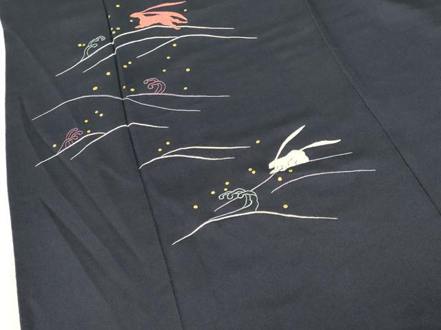 平和屋着物▼訪問着　総刺繍　立波文　跳び兎　金彩　正絹　逸品　DABI5157op