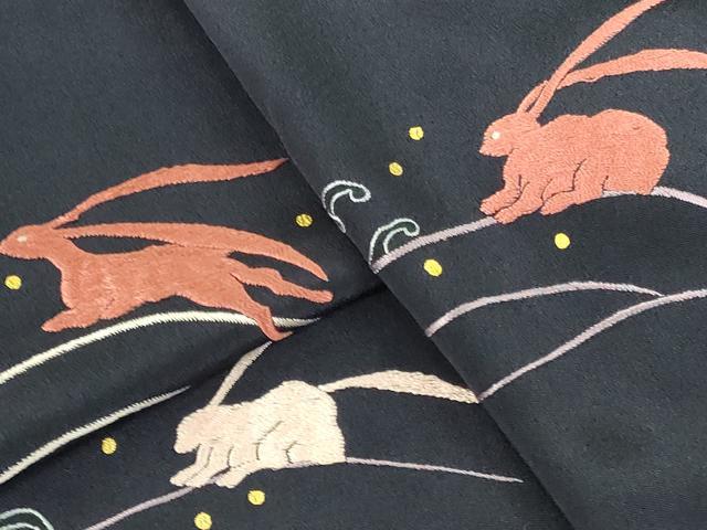 平和屋着物▼訪問着　総刺繍　立波文　跳び兎　金彩　正絹　逸品　DABI5157op