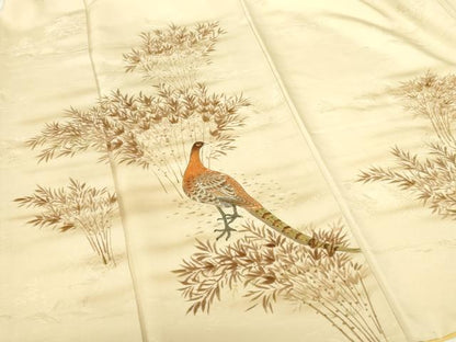 平和屋着物▼訪問着　手描き　尾長鳥　草葉文　暈し染め　正絹　逸品　DABI5160op