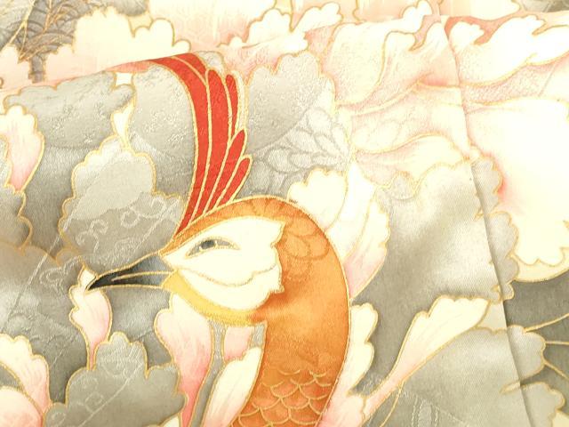 平和屋着物▼豪華振袖　駒刺繍　孔雀花文　暈し染め　金彩　正絹　逸品　DABI5161op