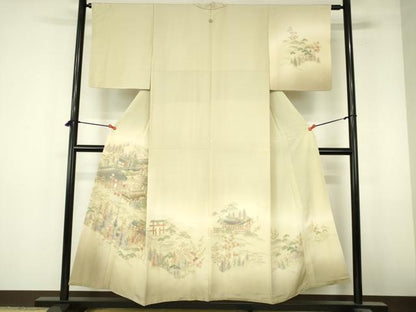 平和屋着物▼中国三大刺繍　スワトウ刺繍　汕頭刺繍　総刺繍　訪問着　風景花文　暈し染め　正絹　逸品　DABI5162op