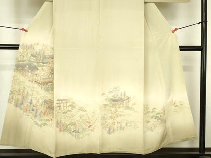平和屋着物▼中国三大刺繍　スワトウ刺繍　汕頭刺繍　総刺繍　訪問着　風景花文　暈し染め　正絹　逸品　DABI5162op