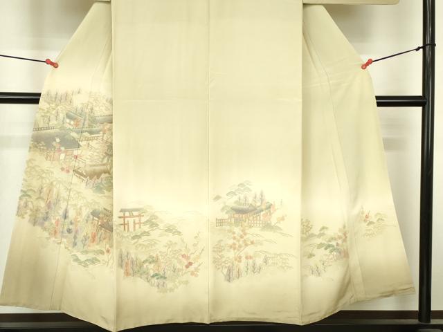 平和屋着物▼中国三大刺繍　スワトウ刺繍　汕頭刺繍　総刺繍　訪問着　風景花文　暈し染め　正絹　逸品　DABI5162op