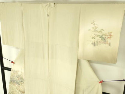 平和屋着物▼中国三大刺繍　スワトウ刺繍　汕頭刺繍　総刺繍　訪問着　風景花文　暈し染め　正絹　逸品　DABI5162op