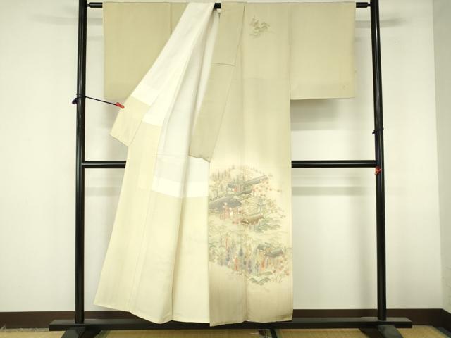 平和屋着物▼中国三大刺繍　スワトウ刺繍　汕頭刺繍　総刺繍　訪問着　風景花文　暈し染め　正絹　逸品　DABI5162op