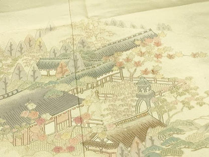 平和屋着物▼中国三大刺繍　スワトウ刺繍　汕頭刺繍　総刺繍　訪問着　風景花文　暈し染め　正絹　逸品　DABI5162op