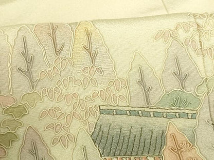 平和屋着物▼中国三大刺繍　スワトウ刺繍　汕頭刺繍　総刺繍　訪問着　風景花文　暈し染め　正絹　逸品　DABI5162op