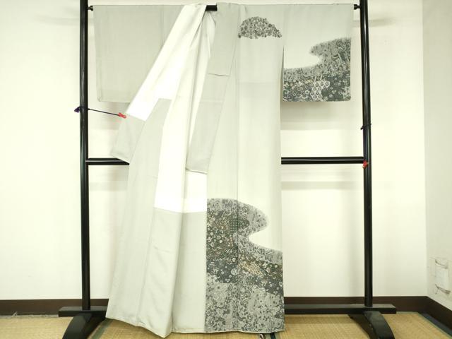 平和屋着物●訪問着　絞り　更紗花文　金彩　正絹　逸品　DABI5163op