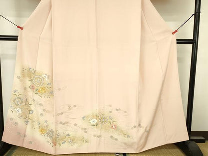 平和屋着物●訪問着　駒刺繍　更紗花唐草文　暈し染め　金彩　正絹　逸品　DABI5165op