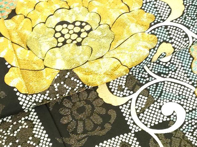 平和屋着物●豪華黒留袖　駒刺繍　吉祥牡丹唐草文　金彩　正絹　逸品　DABI5166op