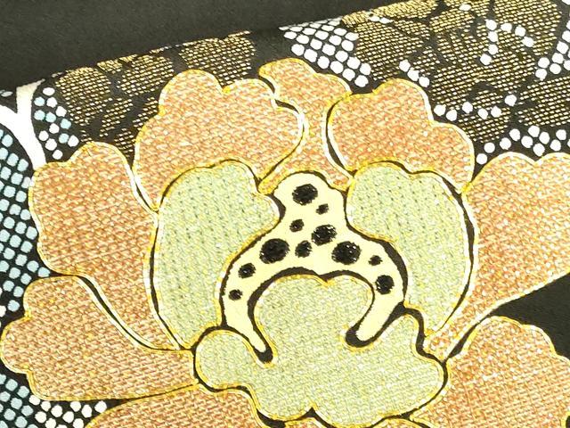 平和屋着物●豪華黒留袖　駒刺繍　吉祥牡丹唐草文　金彩　正絹　逸品　DABI5166op