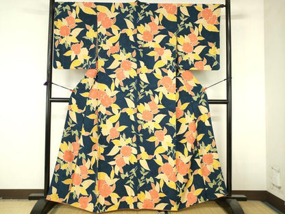 平和屋着物●上質な小紋　地紋起こし　草花文　正絹　逸品　DABI5171op