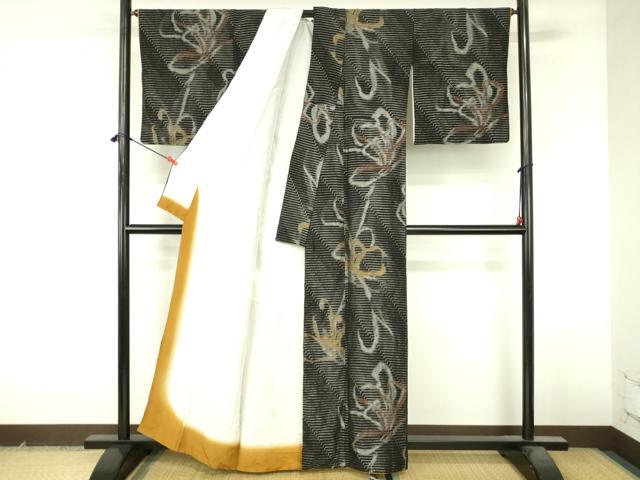 平和屋着物●上質な小紋　寿光織　抽象文様　黒地　金糸　正絹　逸品　DABI5175op