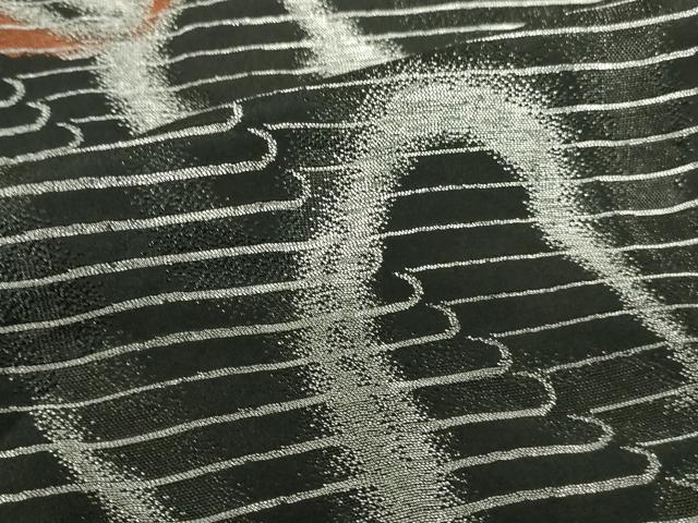 平和屋着物●上質な小紋　寿光織　抽象文様　黒地　金糸　正絹　逸品　DABI5175op