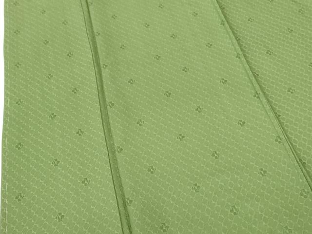 平和屋着物●上質な色無地　抽象地紋　草色　正絹　逸品　未使用　DABI5181op