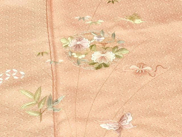 平和屋着物●中国三大刺繍　相良刺繍　総刺繍　訪問着　舞蝶花文　金彩　正絹　逸品　DABI5183op