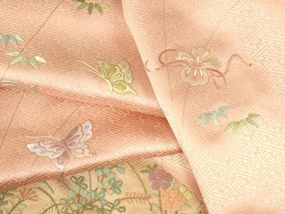 平和屋着物●中国三大刺繍　相良刺繍　総刺繍　訪問着　舞蝶花文　金彩　正絹　逸品　DABI5183op