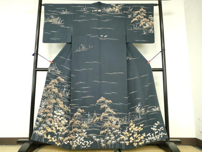 平和屋着物●訪問着　流水松葉花文　金彩　小田急百貨店扱い　正絹　逸品　DABI5186op