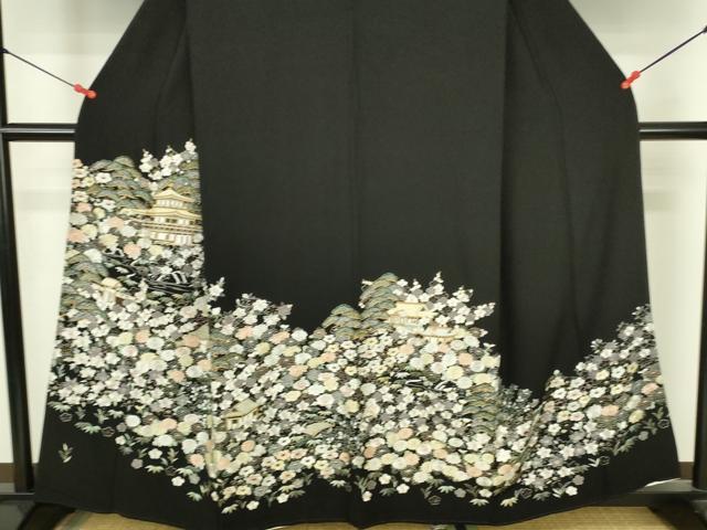 平和屋着物●豪華黒留袖　総刺繍　風景花文　金糸　正絹　逸品　DABI5188op